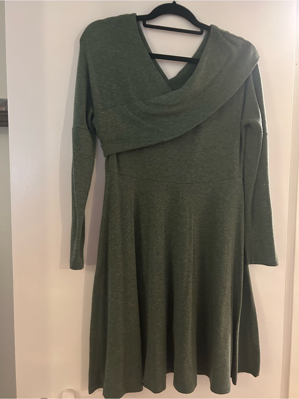 Olive Green Long Sleeve Wrap-Front Dress